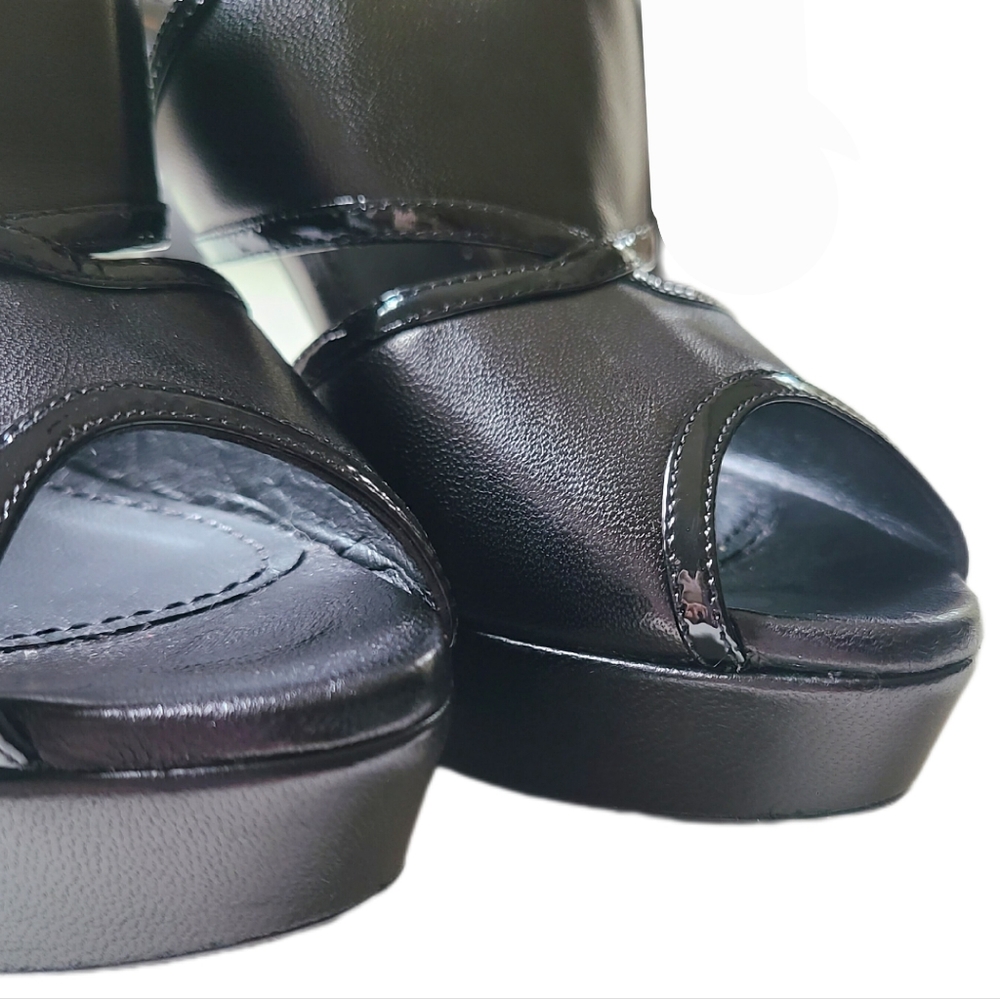 VTG Yves SAINT LAURENT *RARE* Platform Patent & Leather Ankle Strap Peep 36.5 - Picture 6 of 15